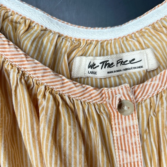 Free People We The Free Women Sz Large Orange Yellow Striped Oxford Swing Tunic - Picture 2 of 5